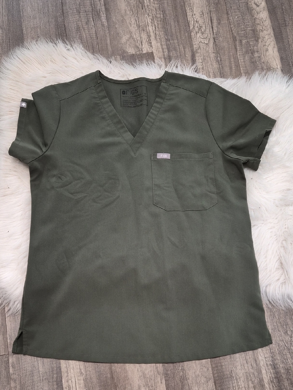 Figs Women Olive Green V-Neck Scrub Top